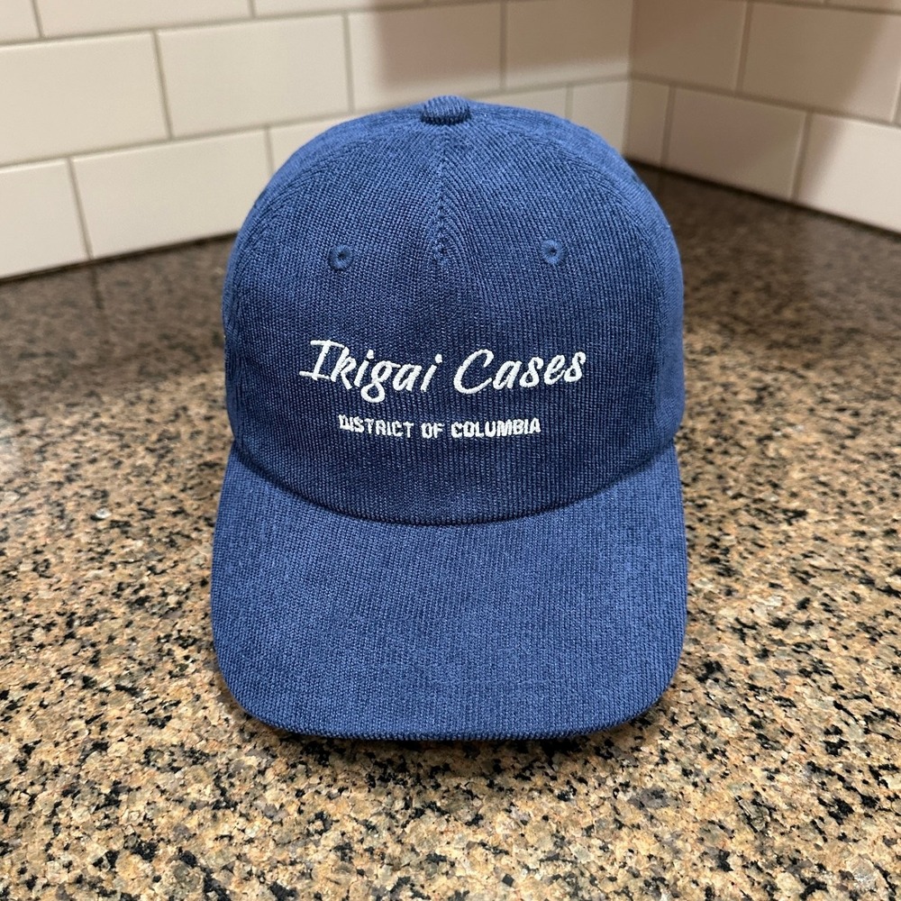 Ikigai Cases Corduroy Baseball Cap Men's Adjustable Navy Blue Tiger Patch